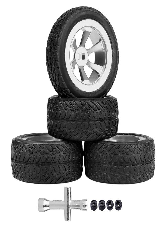 إطارات وعجلات AllinRC RC ملصقة مسبقًا متوافقة مع سيارة WLtoys K969 K989 P929 1/28 RC Drift Racing Car Off Road Buggy (فضية) - Image 1